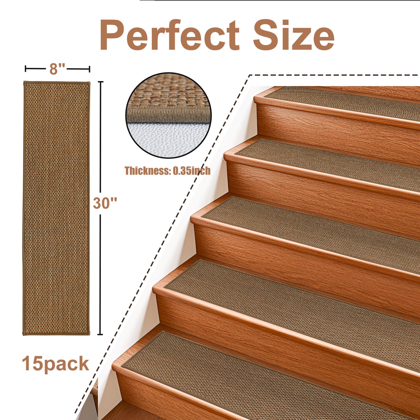 Pentantan Stair Treads for Wooden Steps, 15 Pack 8"x30" Non-Slip Stair Treads, Indoor Machine Washable Stair Runners for Elders and Pets, Beige