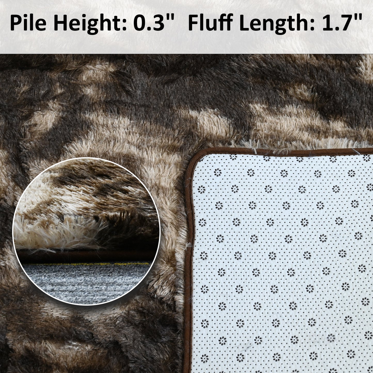 8’ x 10’ Shaggy Area Rugs, Soft Fluffy Indoor Carpet for Living Room Bedroom Decor, Tie-dyed Coffee