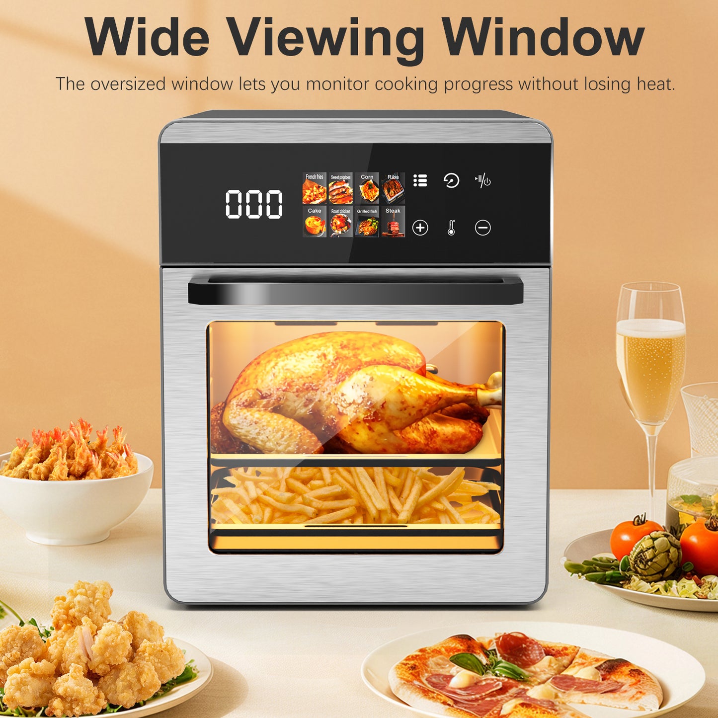 Bluebow 21QT Air Fryer Oven, 8-In-1 Multifunctional, Digital Touchscreen, Extra Large Countertop Oven for Family