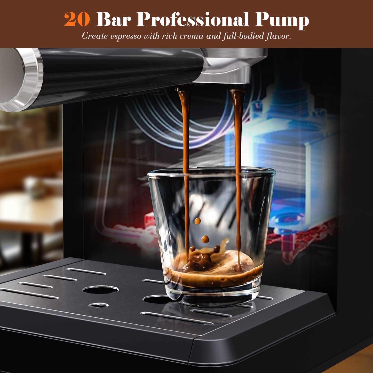 Bluebow Espresso Machine with Grinder, 20Bar Semi-Automatic Coffee Maker with Milk Frother Steam Wand, Professional Cappuccino Latte Machine for Home, Office