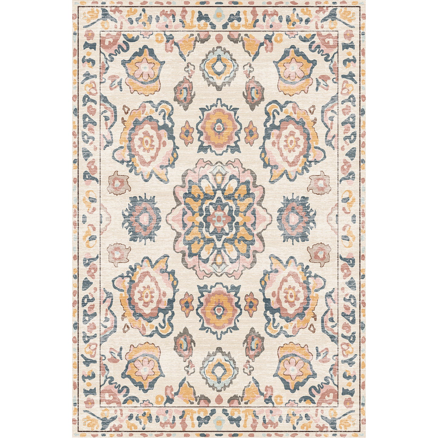 Boho 5'x7' Area Rugs for Living Room, Soft Machine Washable Rug, Neutral Moroccan Design for Bedroom, Dining Room, Playroom
