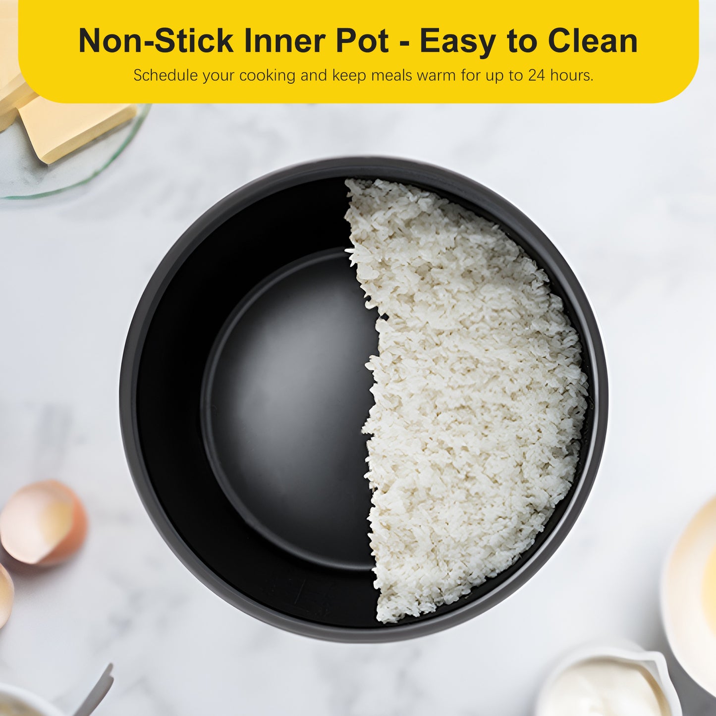 Bluebow Digital Rice Cooker, 10-Cups/5.3QT Rice Maker, 10-in-1 Smart Multi-Cooker, 24-Hour Timer & Keep Warm, Non-Stick Inner Pot, White