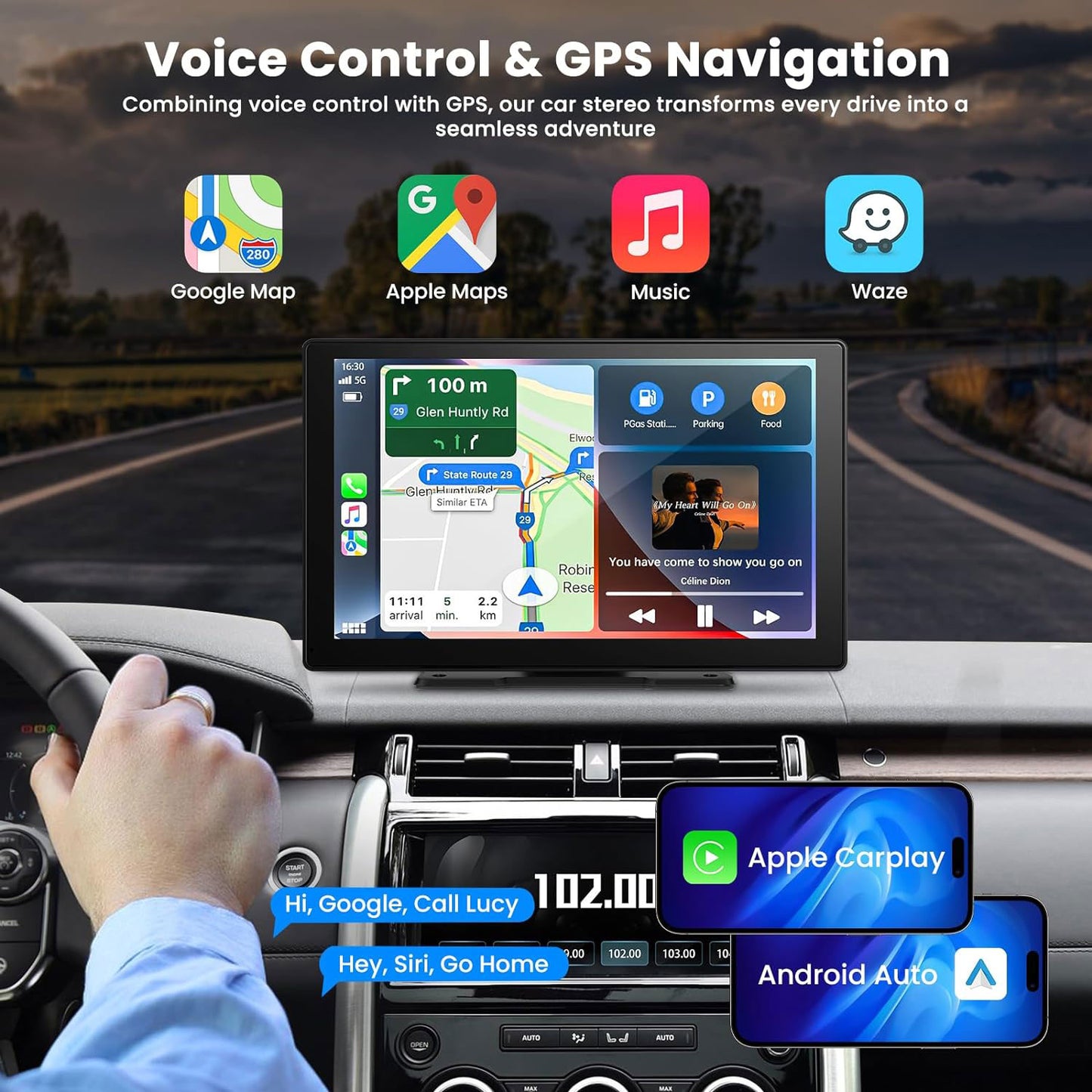 Lieucyst Portable Car Stereo, 9 Inch Wireless CarTouch Screen Apple Carplay and Android Auto with 2.5K Dash Cam, 1080P Backup Camera, Car Audio Receiver with Mirror Link/GPS Navigation/FM/Bluetooth