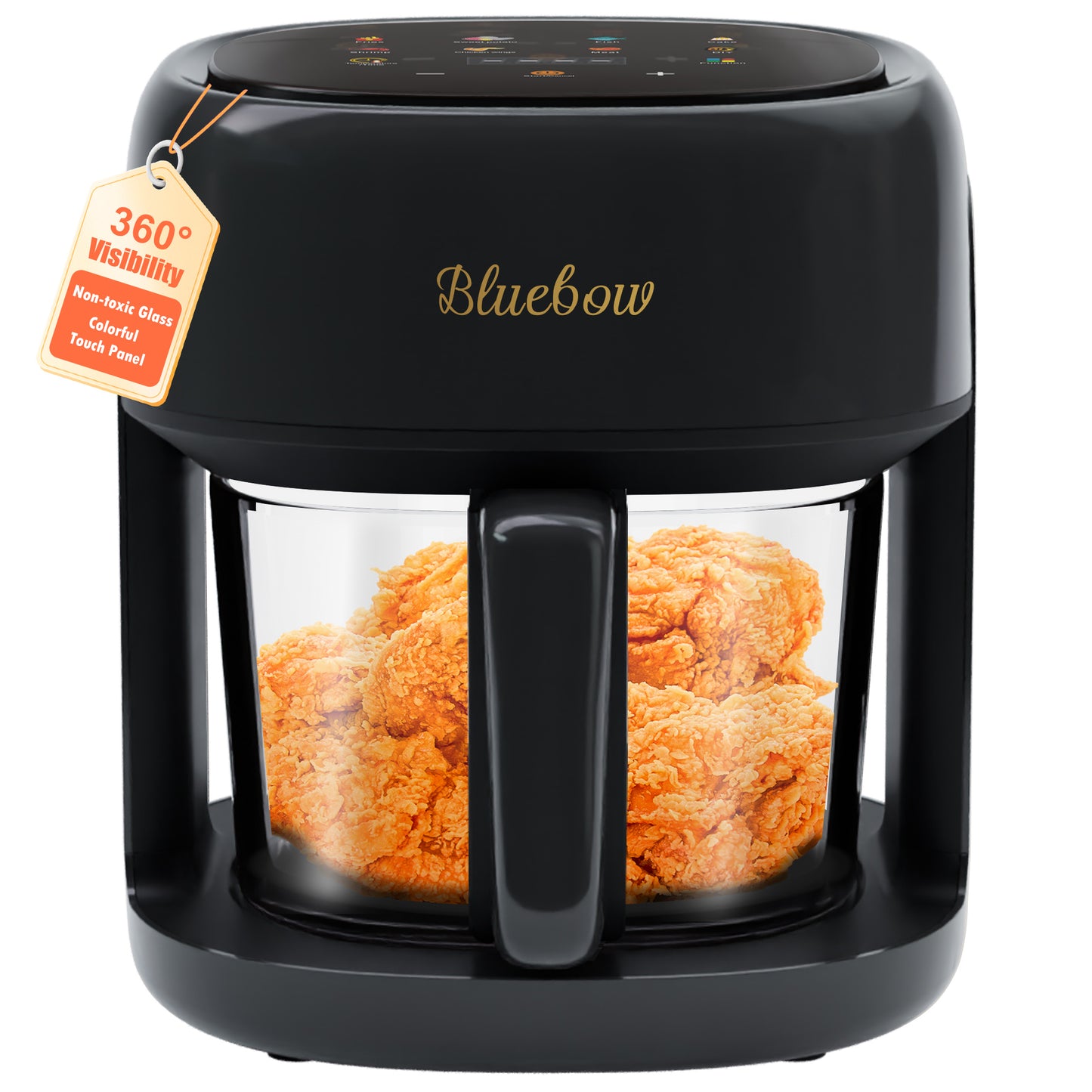 Bluebow Glass Air Fryer, 5QT Air Fryer with Viewing Glass Pot, Air Fry, Roast, Reheat, Dehydrate, Nonstick & Dishwasher Safe Basket,97% Less Oil