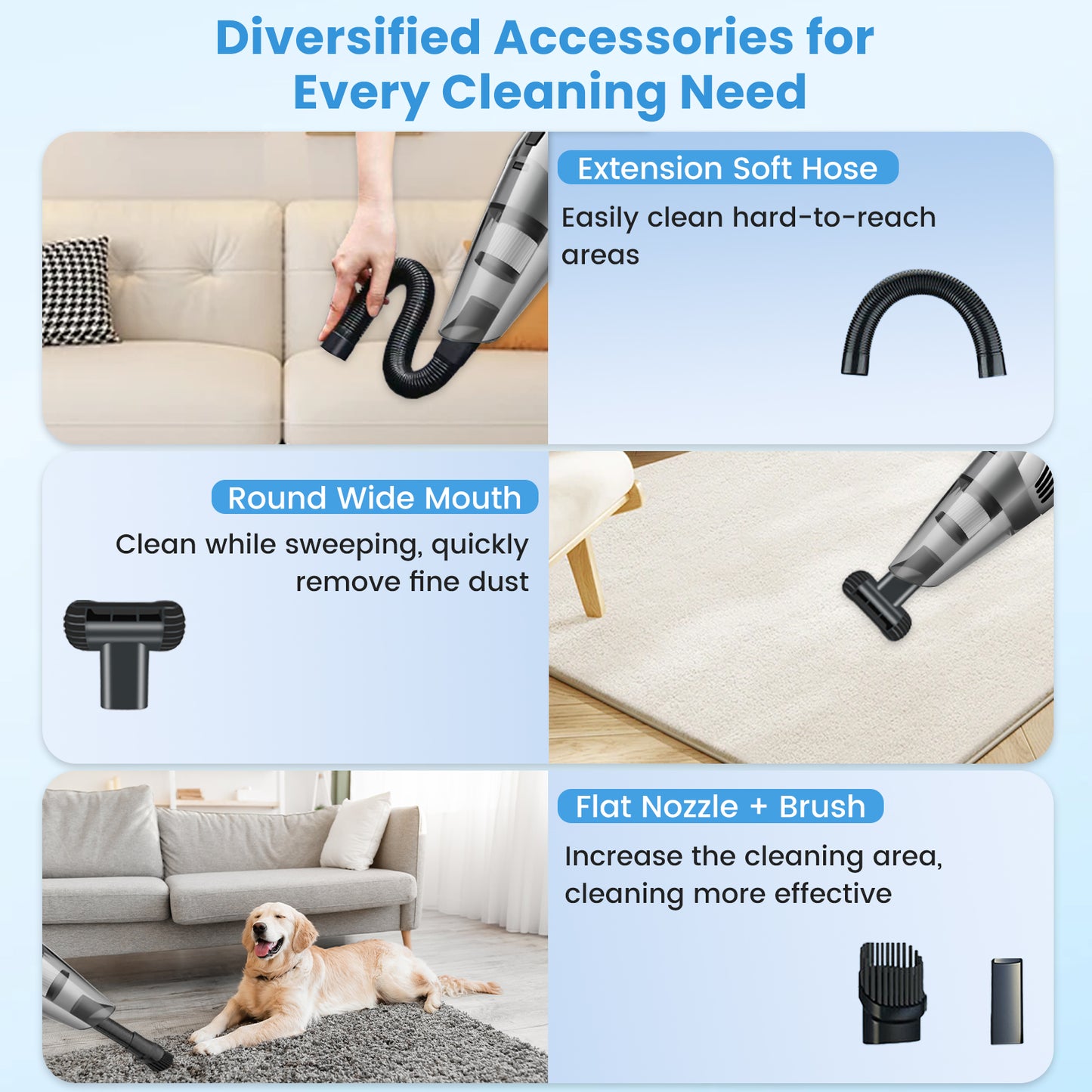 Cordless Handheld Car Vacuum, Portable Vacuum Cleaner, 8KPA Powerful Suction for Car and Pet Hair, Gray