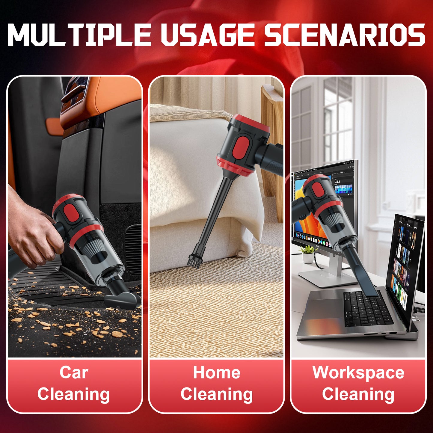 Handheld Car Vacuum Cleaner, 12000PA High Power Cordless Vacuum Cleaner & Air Duster, Portable Mini Vacuum for Car, Home, Office