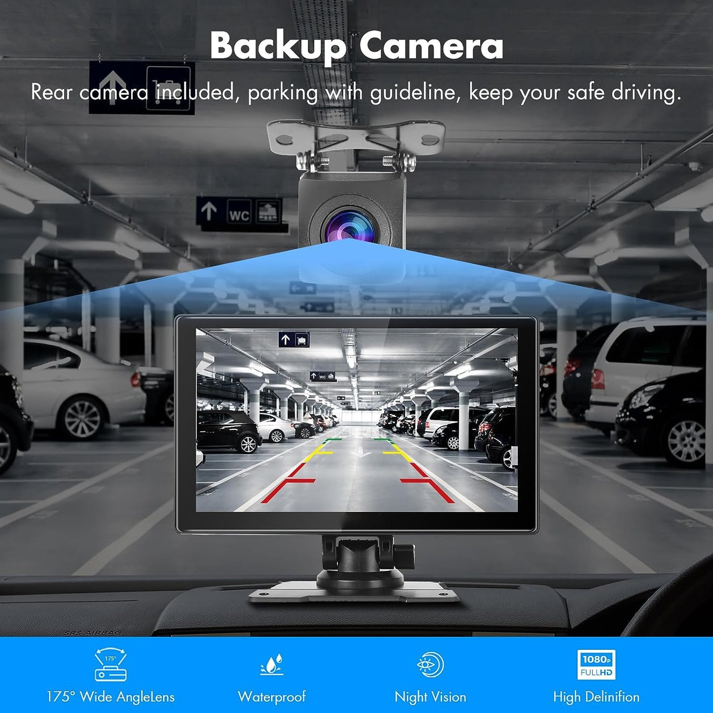 Lieucyst Portable Car Stereo, Wireless Apple CarPlay&Android Auto, 9 Inch FHD Touchscreen Car Audio Receivers Bluetooth, Backup Camera, Voice Control, GPS Navi, Mirror Link, FM, AUX/USB/TF