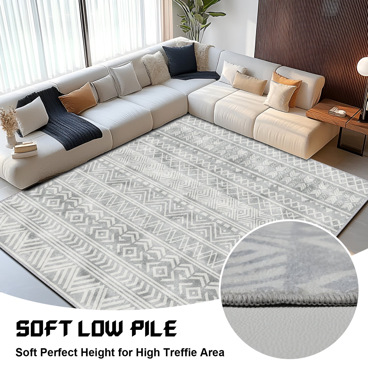 Pentantan Area Rugs 2'x3', Machine Washable Neutral Geometric Living Room Rug, Soft Moroccan Indoor Carpet for Bedroom, Gray