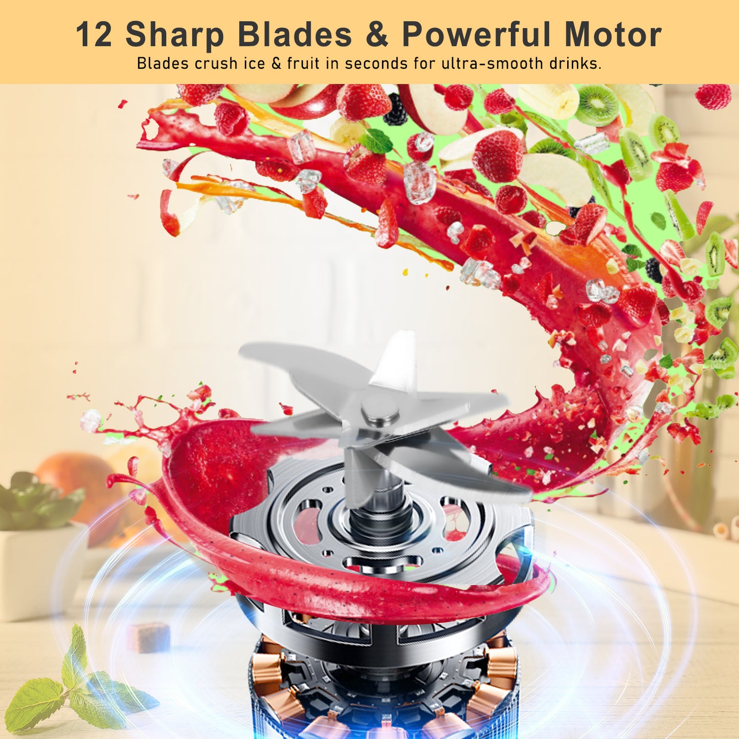 Bluebow Portable Blender for Shakes and Smoothies, Personal Size Blender with Insulated Cup, Cordless 17oz, USB-C Rechargeable, Travel