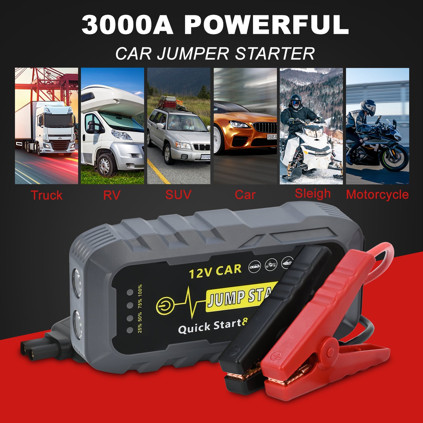 Pentantan Car Jump Starter, 3000A Portable Battery Jump Box, 12V Auto Battery Booster up to 8.0L Gas & 6.0L Diesel Engines