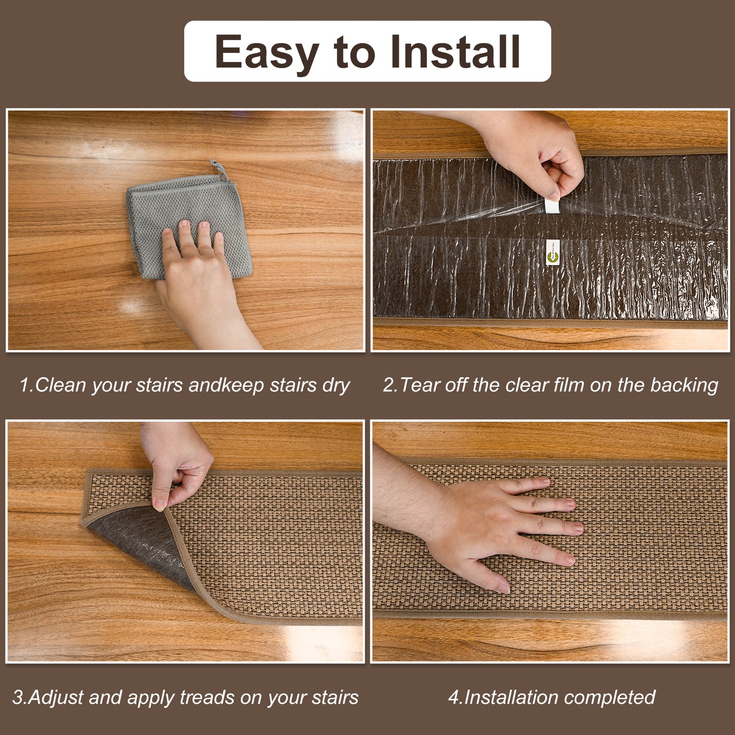 Pentantan Stair Treads for Wooden Steps, 15 Pack 8"x30" Non-Slip Stair Treads, Indoor Machine Washable Stair Runners for Elders and Pets, Beige