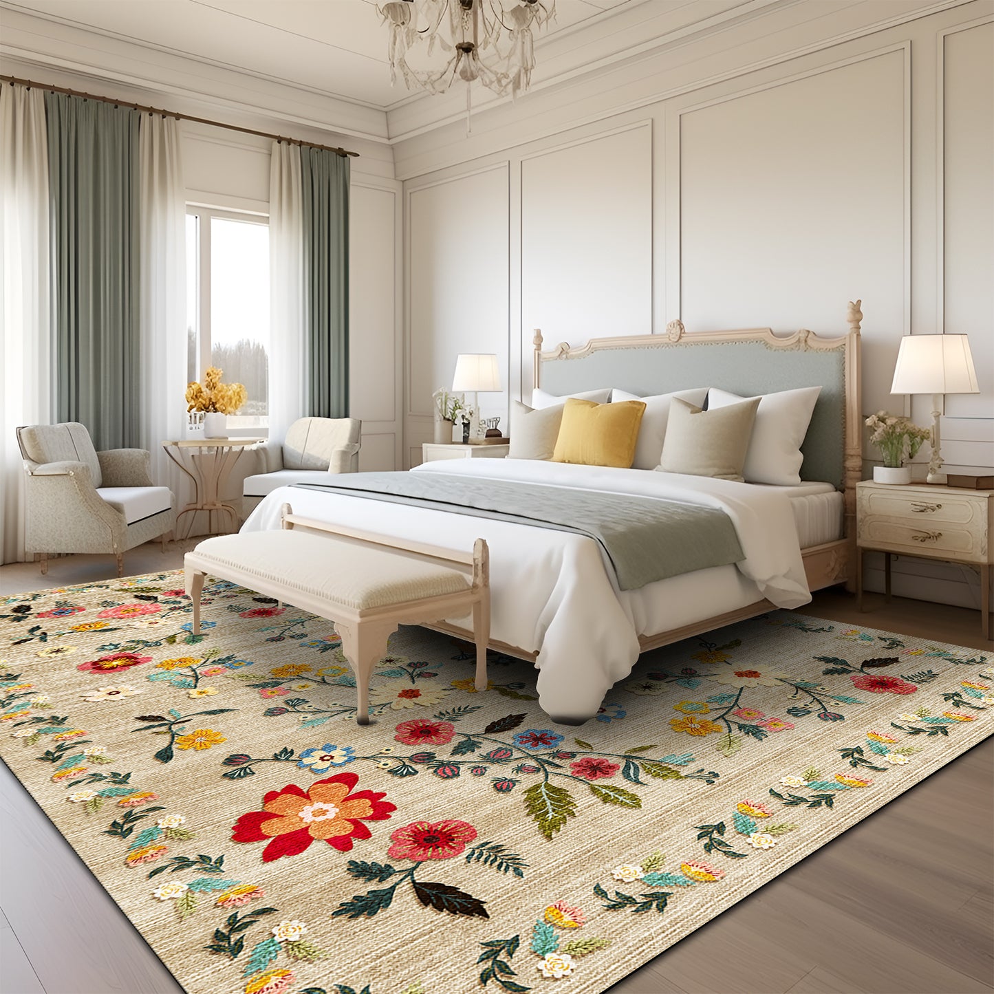 Pentantan 6'x9' Floral Area Rugs, Machine Washable Rug for Living Room- Soft Indoor Carpet, Low Pile for Bedroom, Dining Room, Playroom, Office