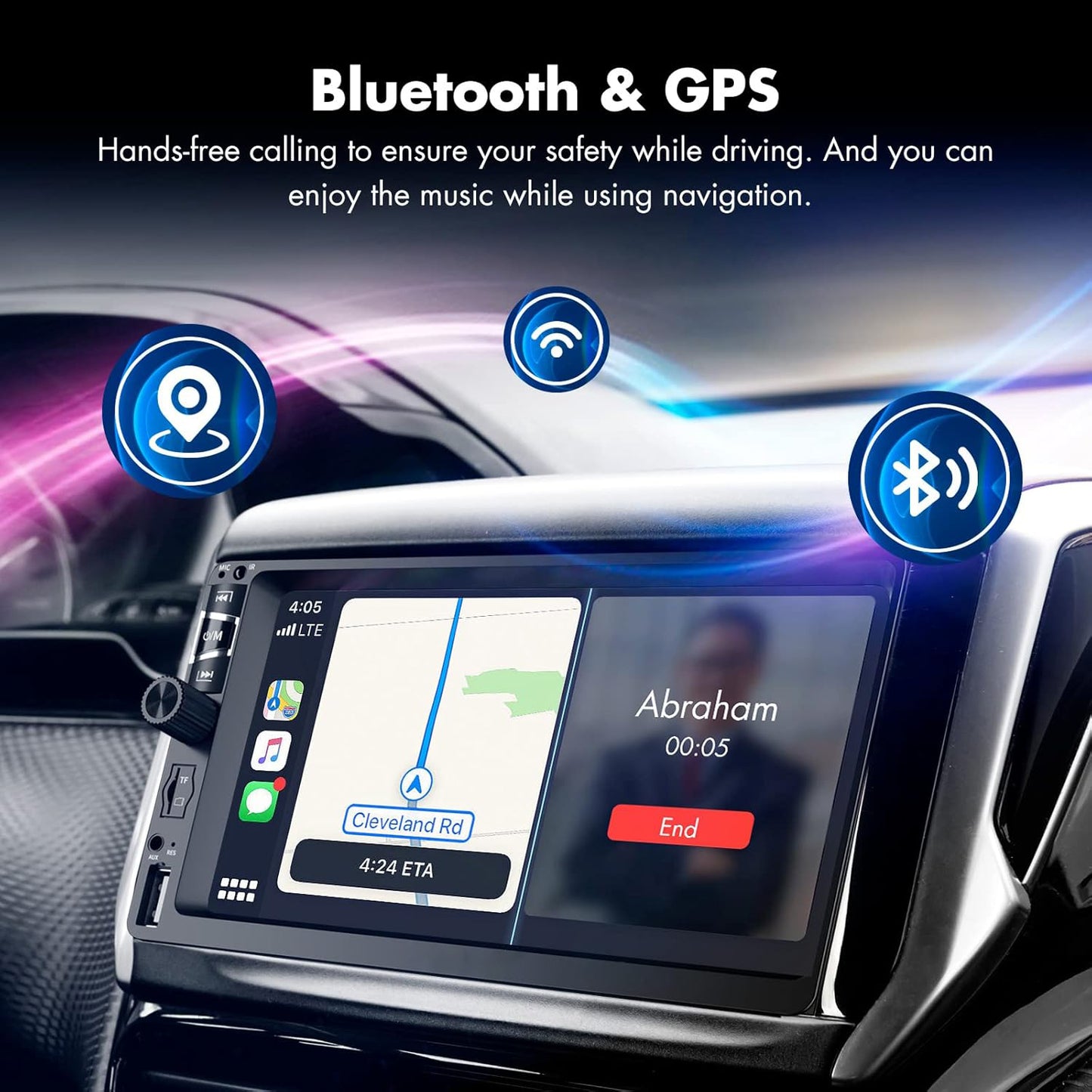 Lieucyst Double Din Car Stereo with Wireless Apple CarPlay and Android Auto, 7-Inch FHD Touchscreen Car Audio Receiver with Bluetooth, FM, Subwoofer, Backup Camera, USB/TF/AUX Port