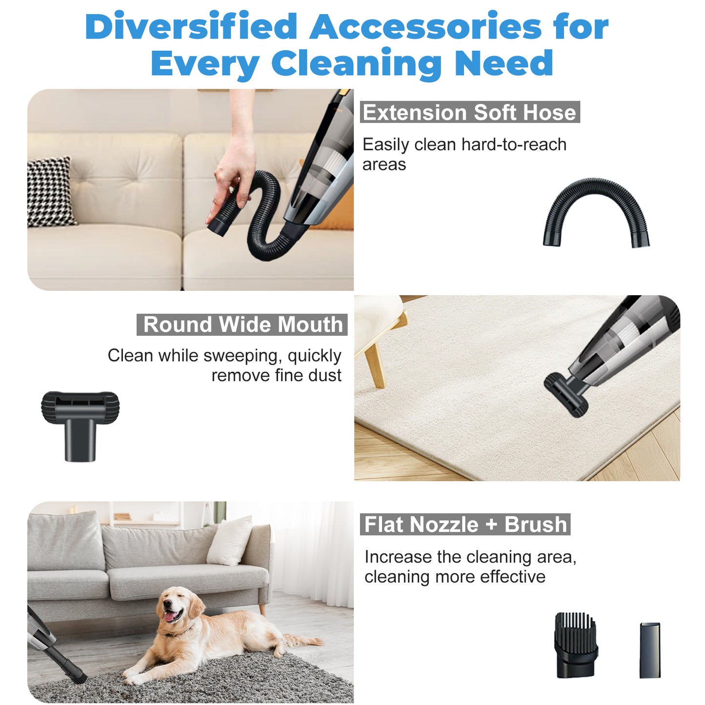 Cordless Handheld Car Vacuum, Portable Vacuum Cleaner, 12000PA Powerful Suction for Car and Pet Hair