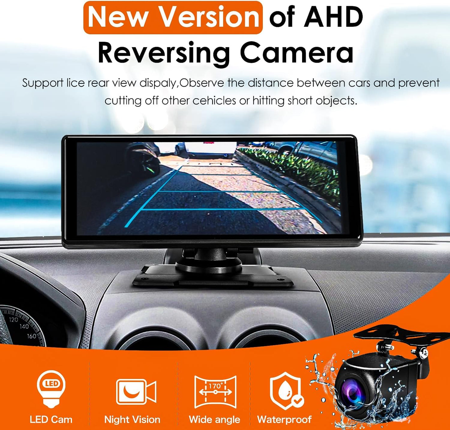 Lieucyst Wireless Apple CarPlay Dash Mount Portable Car Stereo, Android Auto, 9.33-Inch FHD Touchscreen Car Audio Receiver, Drivemate, Car Buddy with Voice Control, AUX/AV IN/USB, AHD Rear View Camera