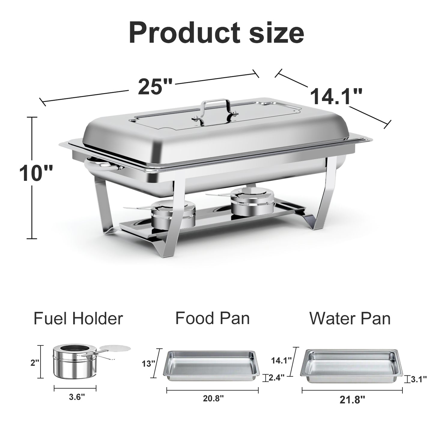Bluebow 4 Pack Chafing Dishes for Buffet Set, Stainless Steel Catering Chafer, Serving Food Warmer with Lids, Food & Water Pans & Fuel Holders