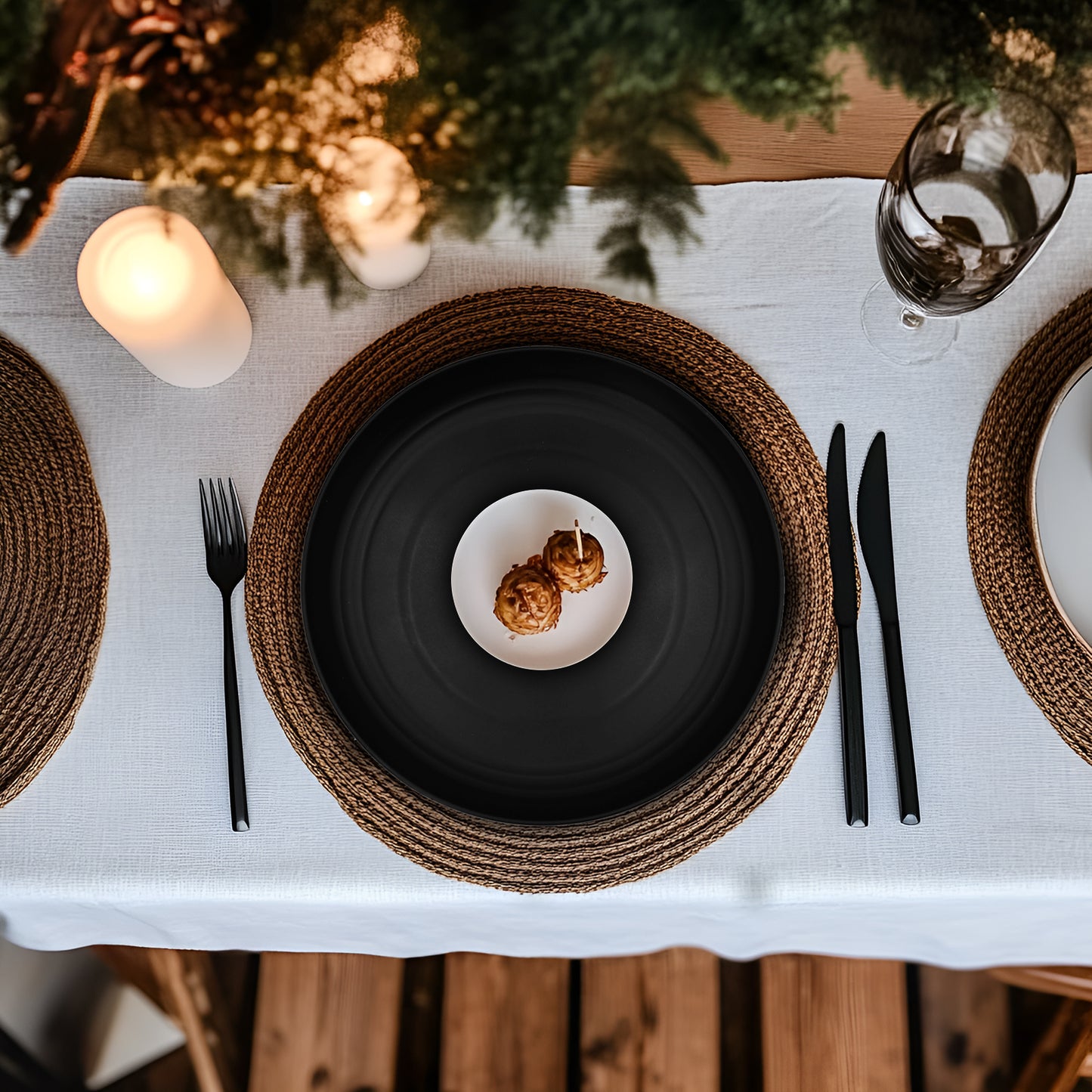 Vaparinckl Wheat Straw Dinnerware Sets 32 Pcs, Plates & Bowls Set For 8, Unbreakable, Eco-Friendly, Microwave & Dishwasher Safe, Black