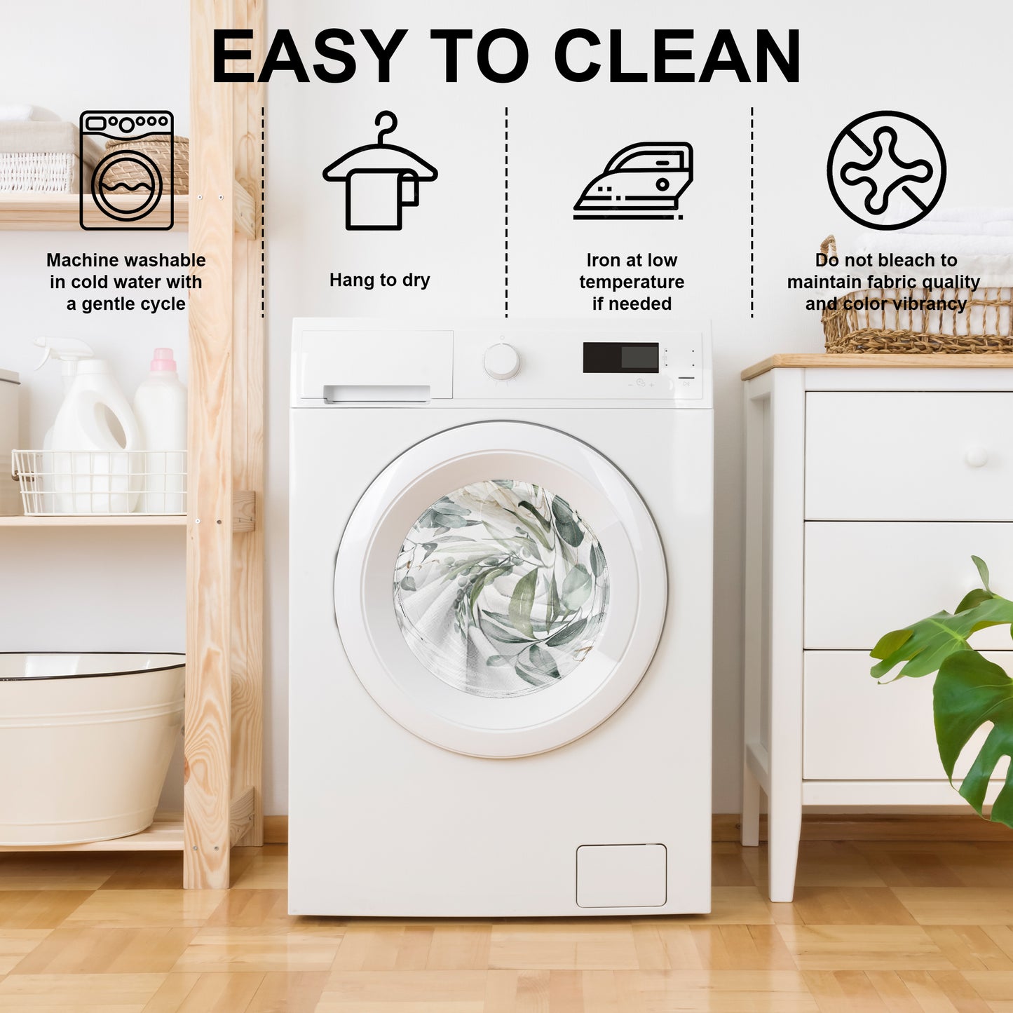 Vaparinckl Fabric Shower Curtain, Floral Watercolor Waterproof Liner Set with Hooks for Bathroom, 72"x72"