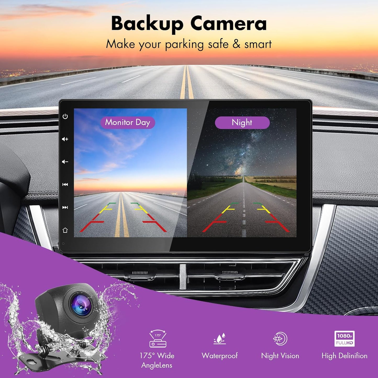 Wireless Apple CarPlay 9'' Touchscreen Dash Mount & Android Auto Portable Car Stereo