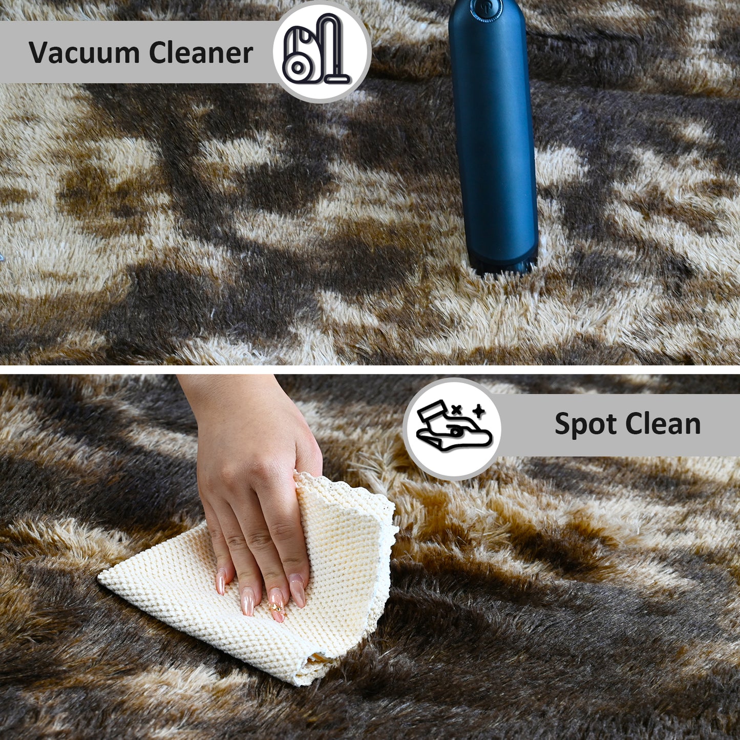 8’ x 10’ Shaggy Area Rugs, Soft Fluffy Indoor Carpet for Living Room Bedroom Decor, Tie-dyed Coffee