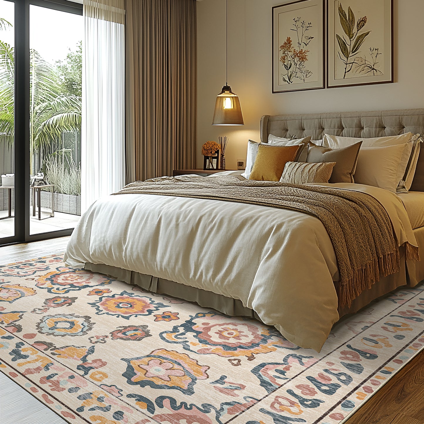 Boho 5'x7' Area Rugs for Living Room, Soft Machine Washable Rug, Neutral Moroccan Design for Bedroom, Dining Room, Playroom