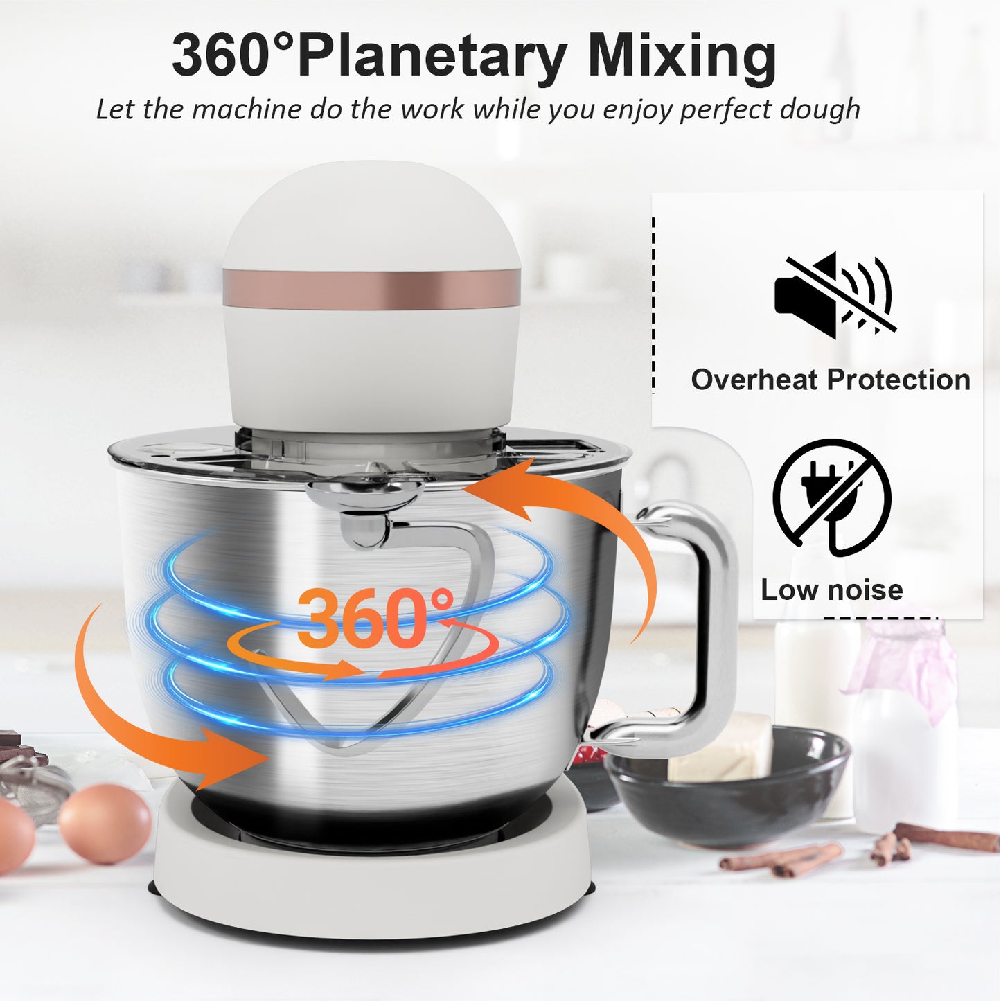 Bluebow 6.5QT Stand Mixer, 10+P Speeds Powerful Electric Kitchen Mixer with Dough Hook, Beater, Whisk, Food Mixer for Baking, Cooking