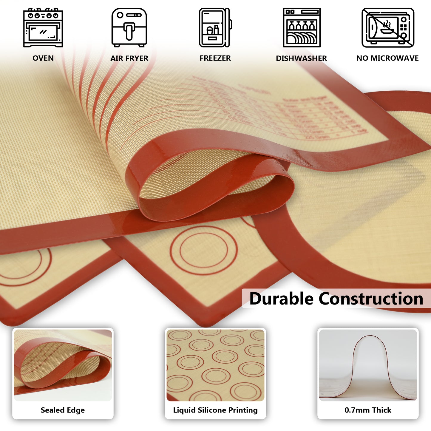 Vaparinckl Premium Silicone Baking Mat Set of 4, Pastry Dough 26"x16" Mat, Non-Stick Reusable Oven Sheet for Macaron, Cookie, Pizza, Fondant, Pan Liner