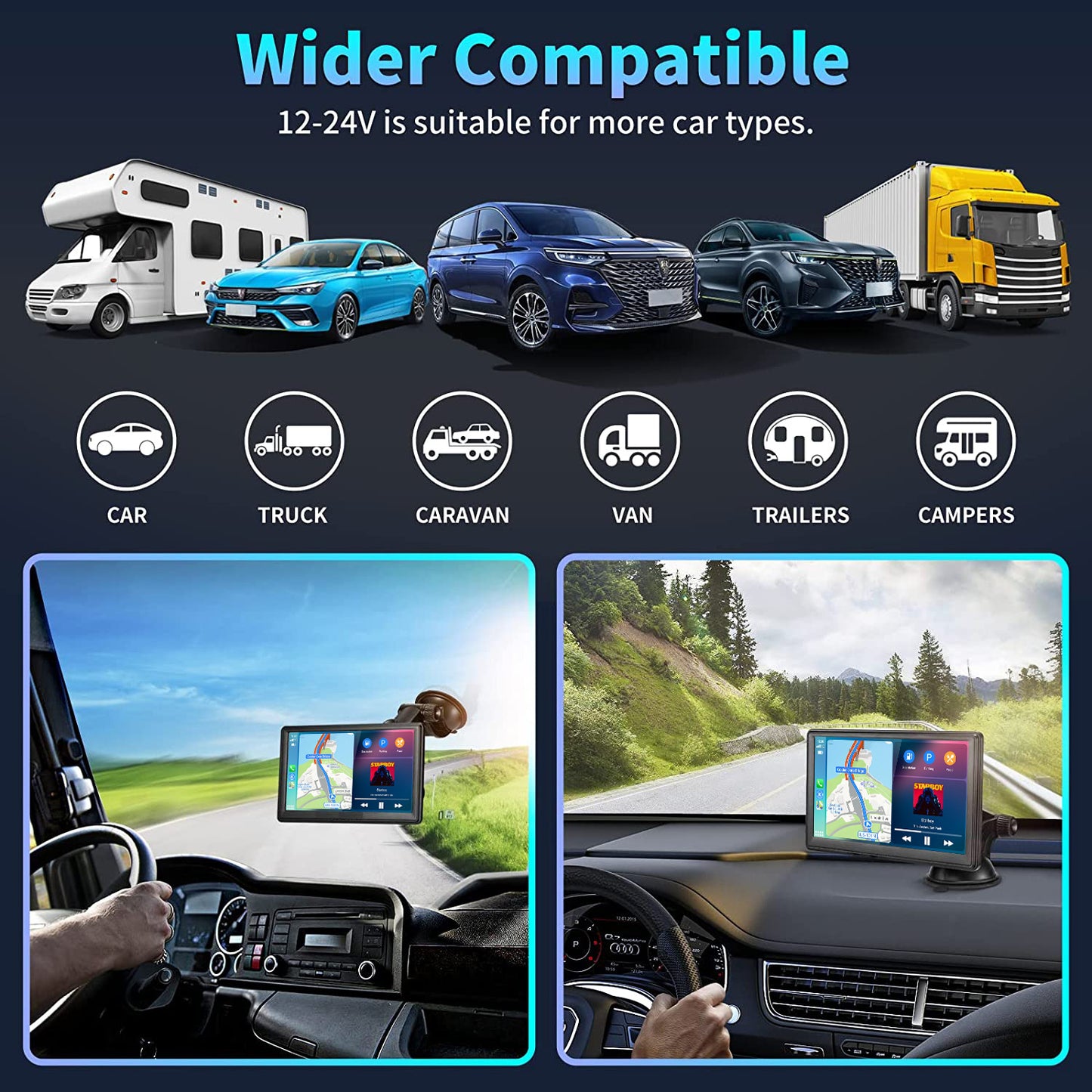 Lieucyst Portable Wireless Car Stereo, 7 inch Full HD Touchscreen, Apple CarPlay & Android Auto, New