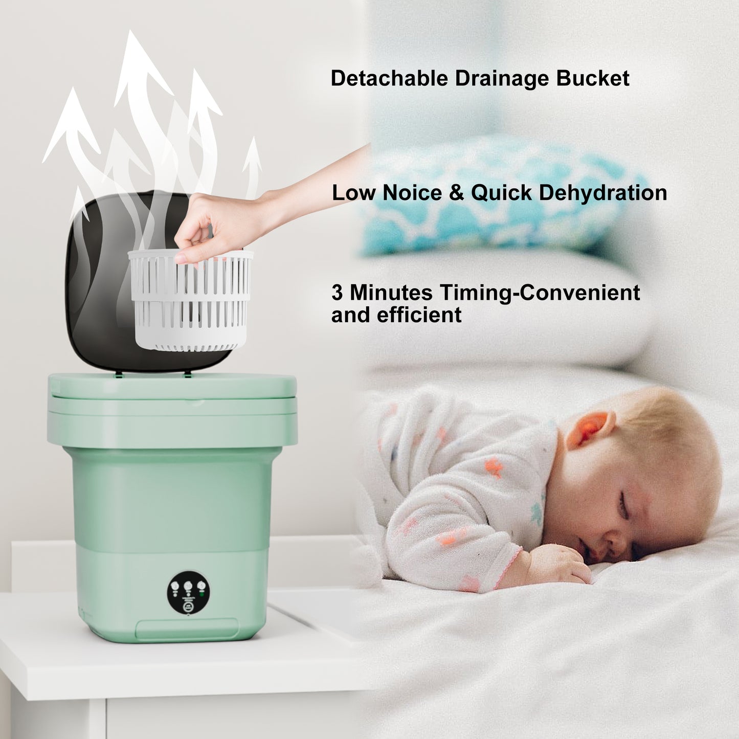 Pentantan 12L Portable Washing Machine, Mini Foldable Washer for Apartment, RV, Travel, Green