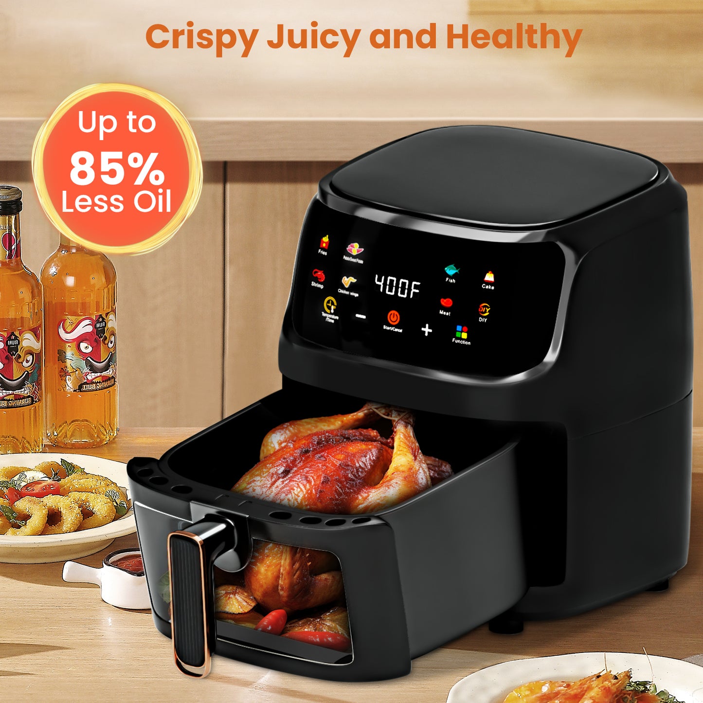 Bluebow Air Fryer Large 7.5QT, 8-in-1 Digital Touchscreen, Visible Cooking Window, 1700W, White