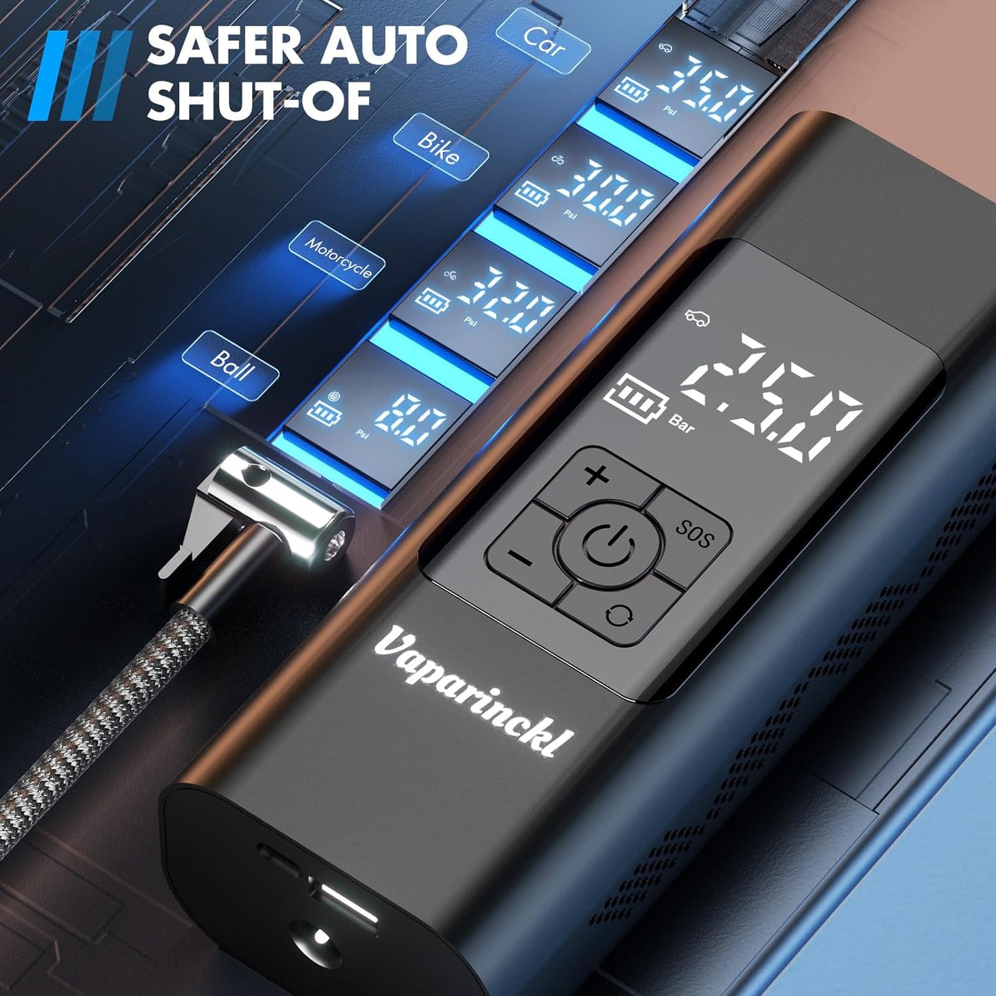 Tire Inflator Portable Air Compressor, 150psi Cordless Air Pump for Car Tires with 7500mAh Battery, Digital Pressure Gauge, Automatic Shutoff