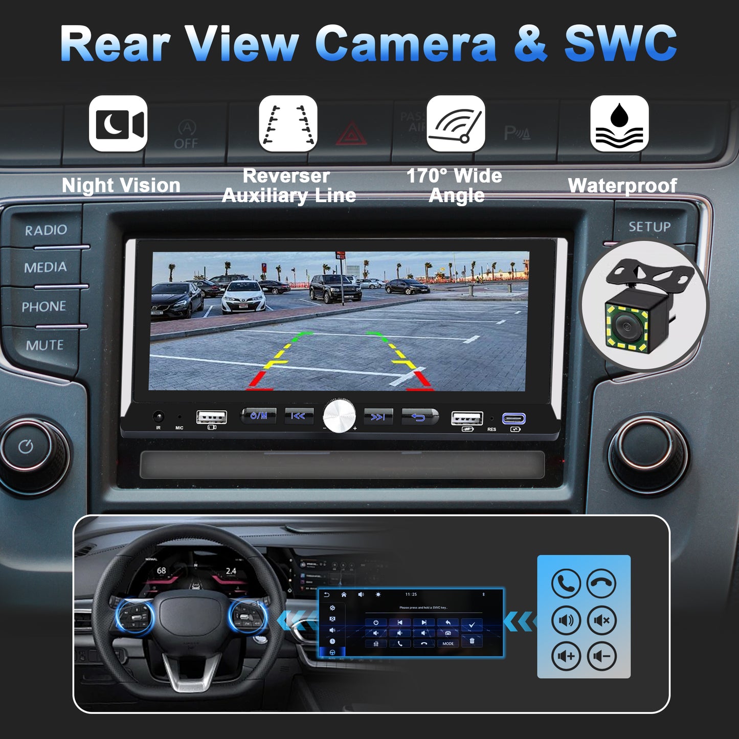 Lieucyst Wireless Single Din Car Stereo with Apple Carplay & Android Auto, 6.9" Touchscreen Car Audio Receiver, Mirror Link, Bluetooth 5.0, FM Radio, Support Type-C/USB Fast Charging, Rear View Camera