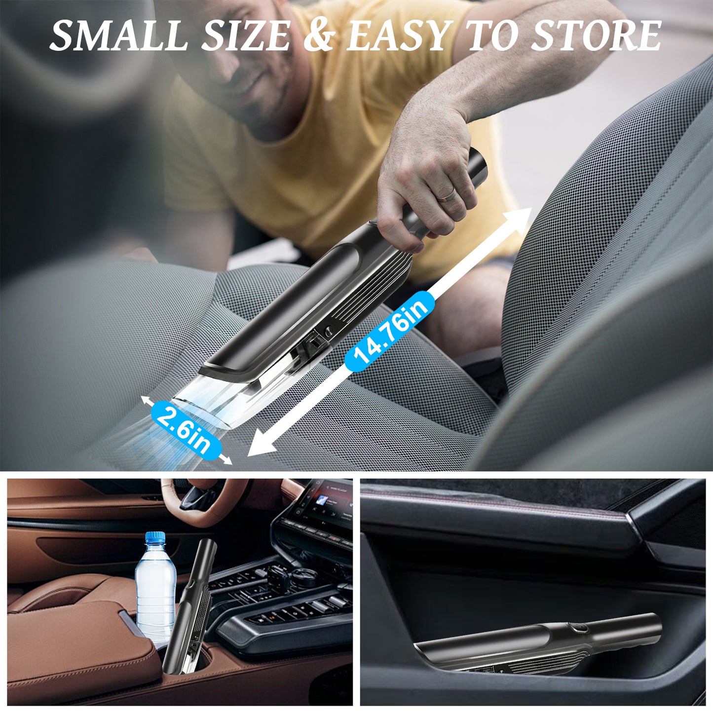 Pentantan Car Vacuum Cleaner, 9000Pa Cordless Handheld Vacuum, Lightweight Powerful Suction with Multi-Nozzles for Car