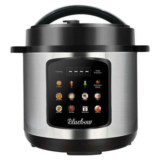 Bluebow 6.5-Quart 8-in-1 Electric Pressure Cooker, Black & Silver, Stainless steel