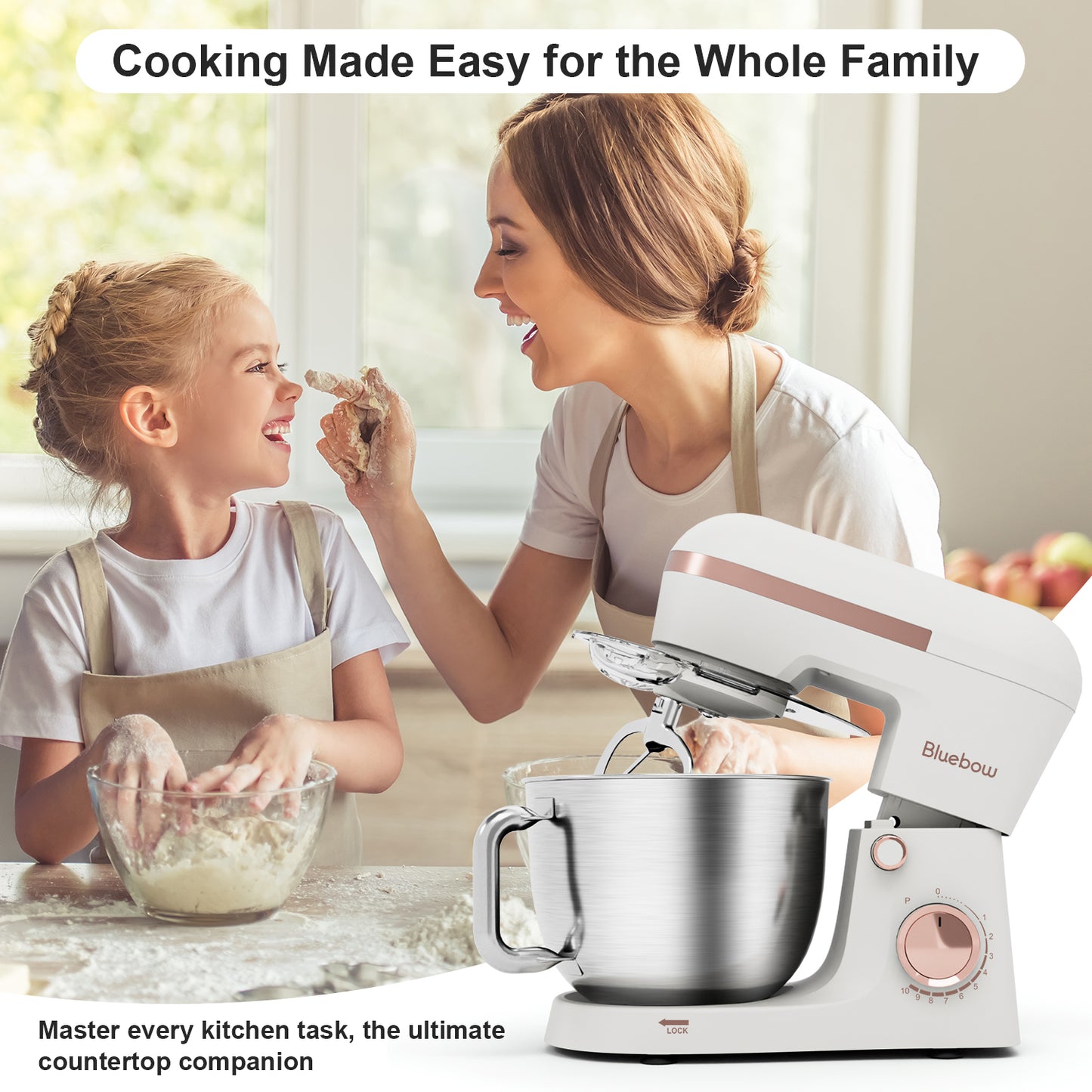 Bluebow 6.5QT Stand Mixer, 10+P Speeds Powerful Electric Kitchen Mixer with Dough Hook, Beater, Whisk, Food Mixer for Baking, Cooking