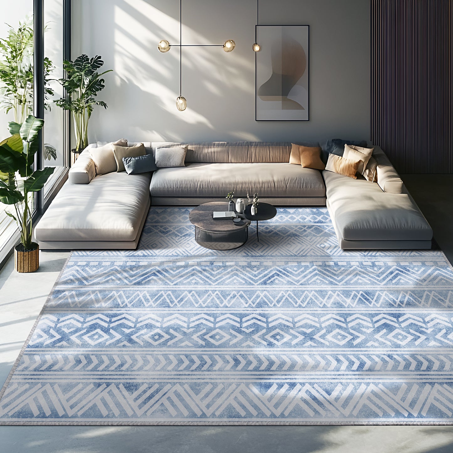 Pentantan Area Rugs, Machine Washable Neutral Geometric Living Room Rug, Soft Moroccan Indoor Carpet for Bedroom
