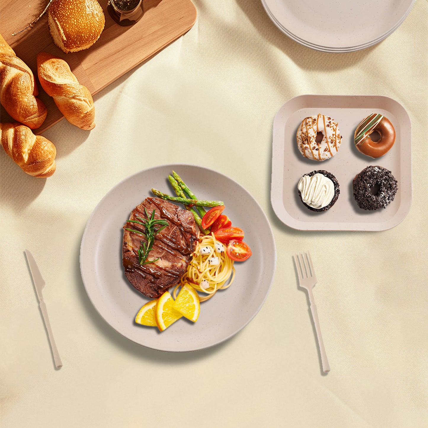 Wheat Straw Dinnerware Sets, 48 Pcs Unbreakable Dinnerware Sets for 4, Microwave Dishwasher Safe