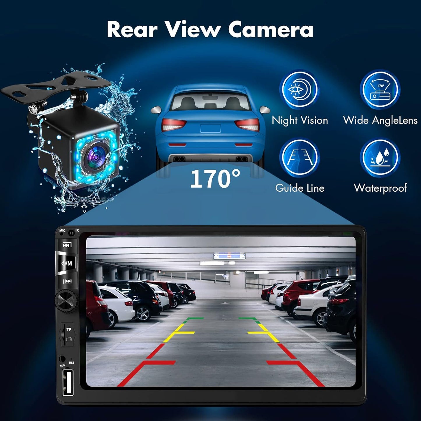 Lieucyst Double Din Car Stereo with Wireless Apple CarPlay and Android Auto, 7-Inch FHD Touchscreen Car Audio Receiver with Bluetooth, FM, Subwoofer, Backup Camera, USB/TF/AUX Port