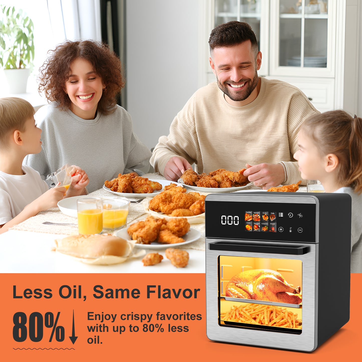 Bluebow 21QT Air Fryer Oven, 8-In-1 Multifunctional, Digital Touchscreen, Extra Large Countertop Oven for Family