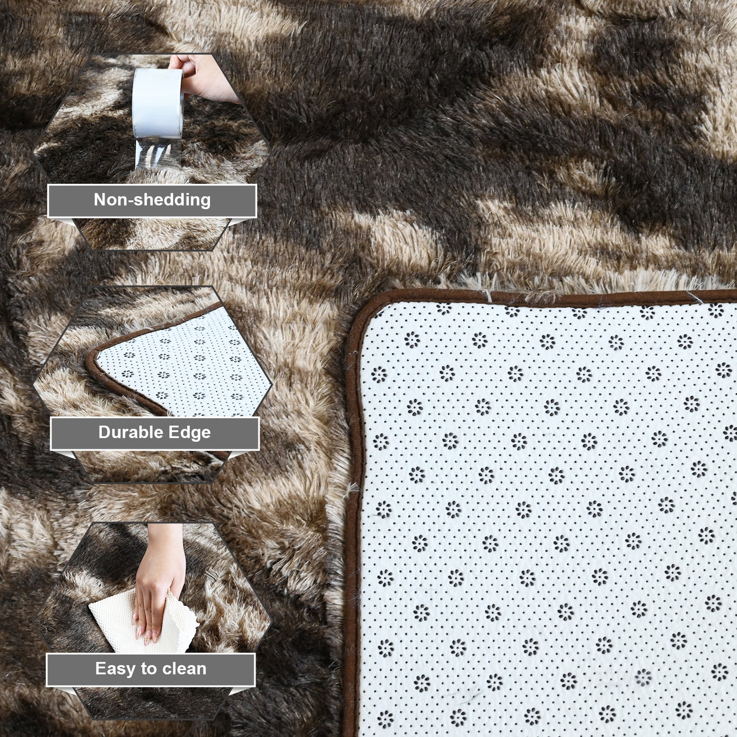 8’ x 10’ Shaggy Area Rugs, Soft Fluffy Indoor Carpet for Living Room Bedroom Decor, Tie-dyed Coffee