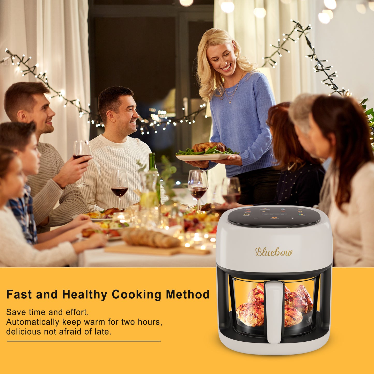 Bluebow Glass Air Fryer, 5QT Air Fryer with Viewing Glass Pot, Air Fry, Roast, Reheat, Dehydrate, Nonstick & Dishwasher Safe Basket,97% Less Oil