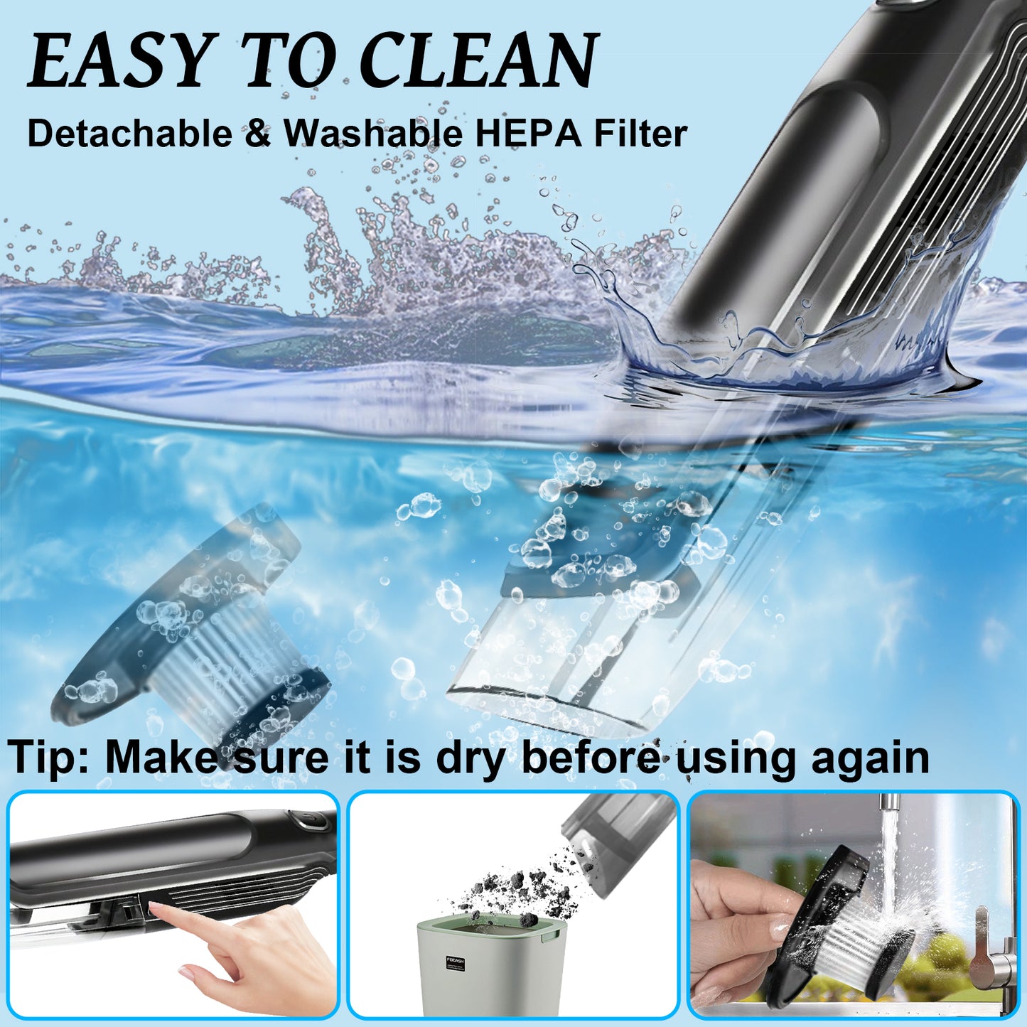 Pentantan Car Vacuum Cleaner, 9000Pa Cordless Handheld Vacuum, Lightweight Powerful Suction with Multi-Nozzles for Car