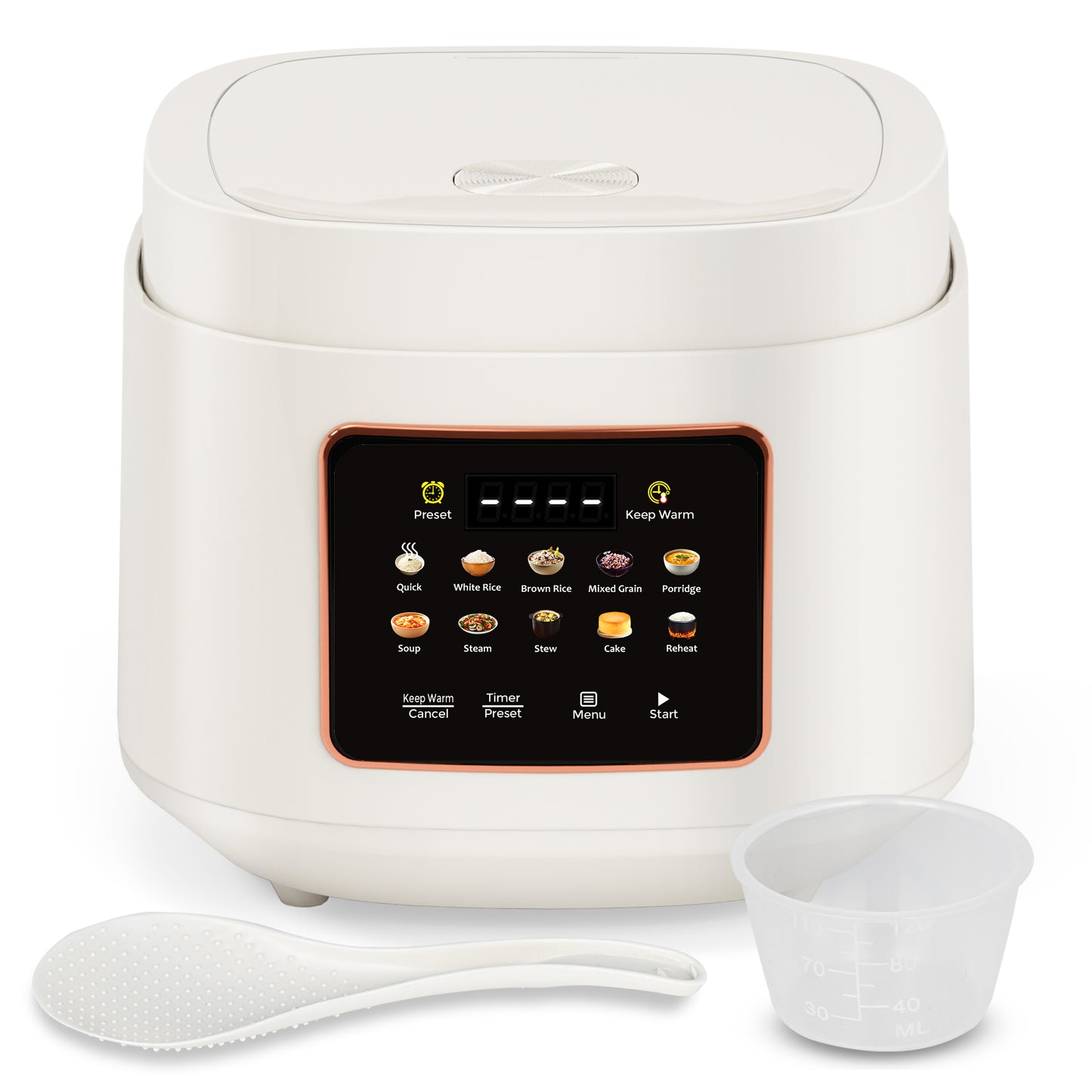 Bluebow Digital Rice Cooker, 10-Cups/5.3QT Rice Maker, 10-in-1 Smart Multi-Cooker, 24-Hour Timer & Keep Warm, Non-Stick Inner Pot, White