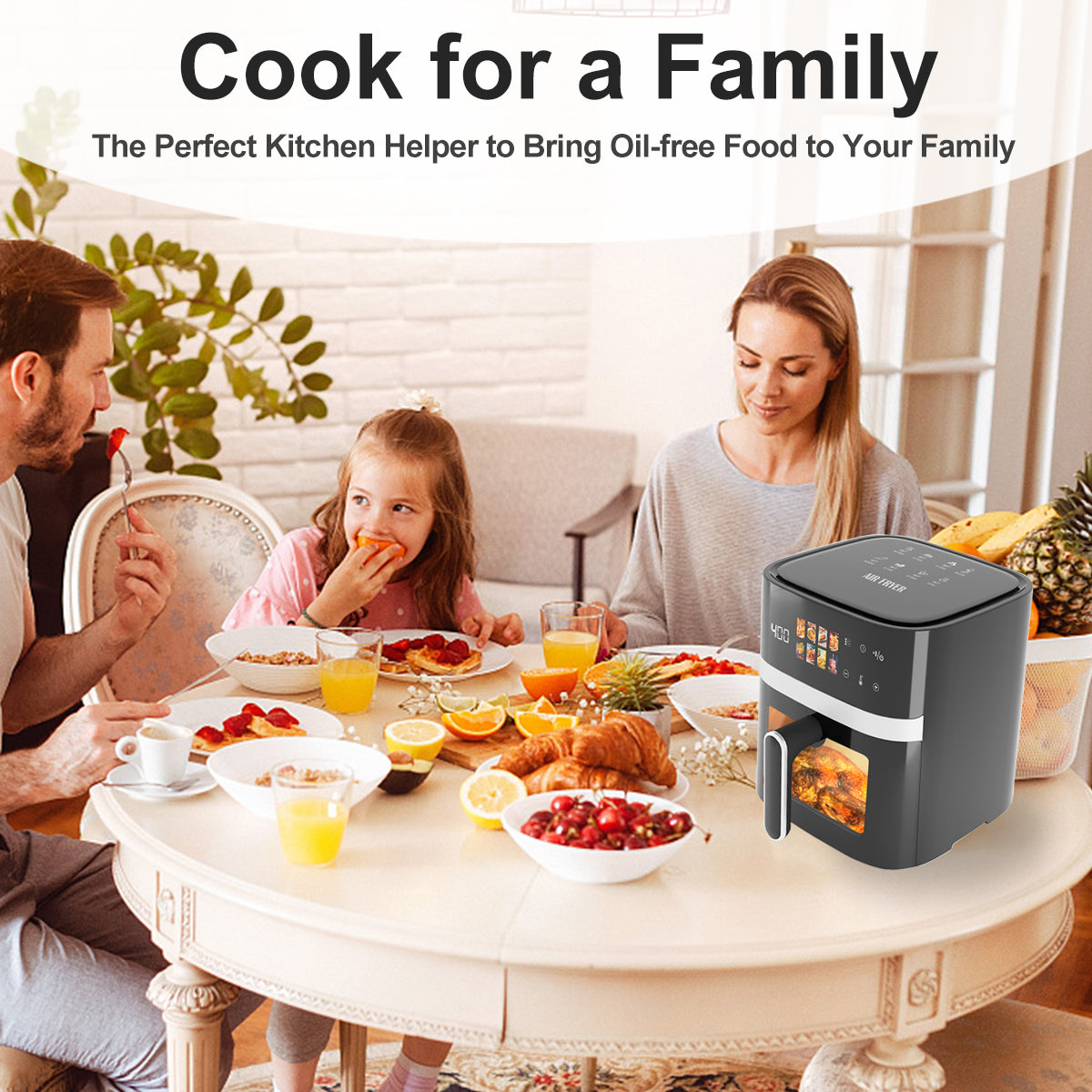 Pentantan 6QT Air Fryer, 8-in-1 Electric Hot Oven with Digital LED Touchscreen, Visible Window, 1500W, Black