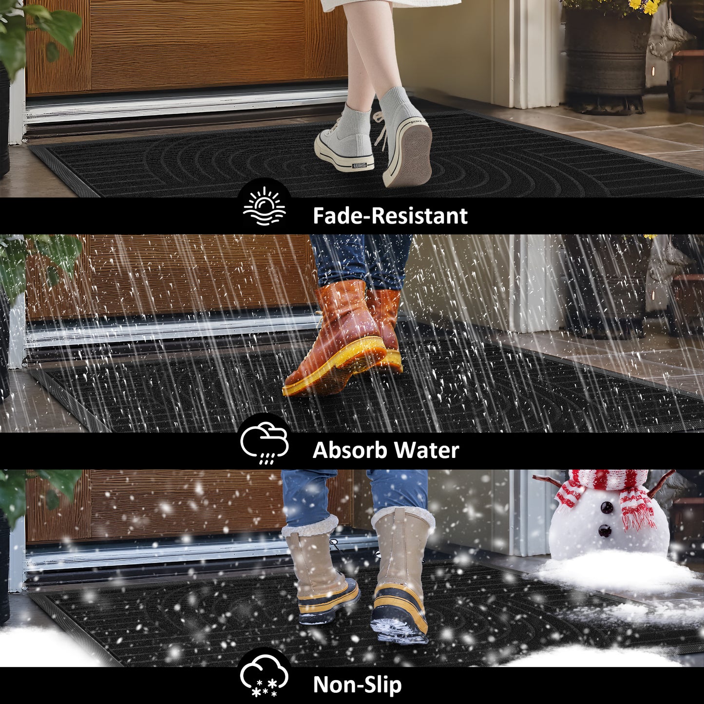 Vaparinckl Front Door Mat, Non Slip Doormat, Eco-Friendly Welcome Outdoor Mat, Absorbent Rubber, Low Profile Dirt Trapper Indoor Rug For Entryway & Outside Entrance