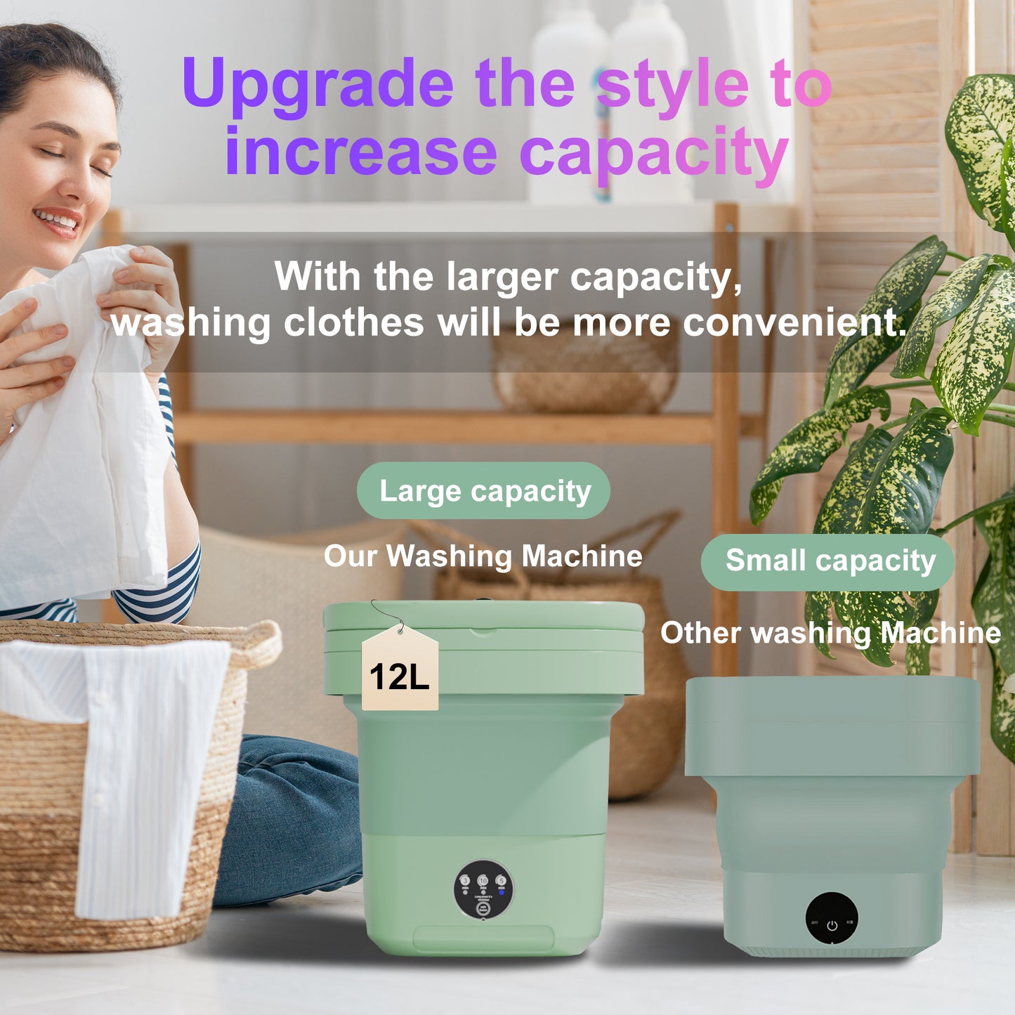 Pentantan 12L Portable Washing Machine, Mini Foldable Washer for Apartment, RV, Travel, Green