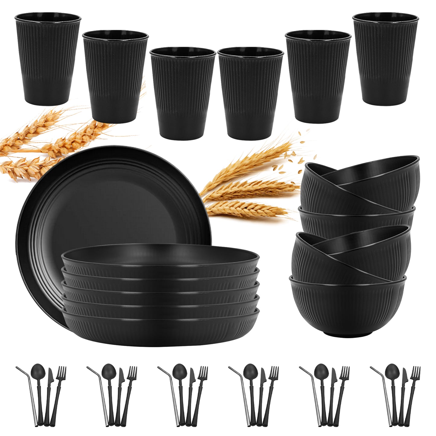 Wheat Straw Dinnerware Sets 42 Pcs, Dinnerware Sets for 6 , Unbreakable Microwave Safe, Beige