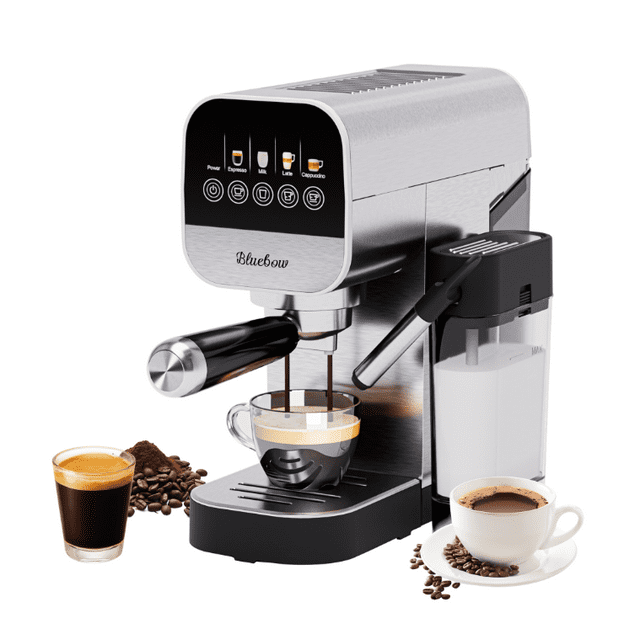 Bluebow Espresso Machine, 20 BAR Cappuccino & Latte Machine with Auto Milk Frother, Stainless Steel