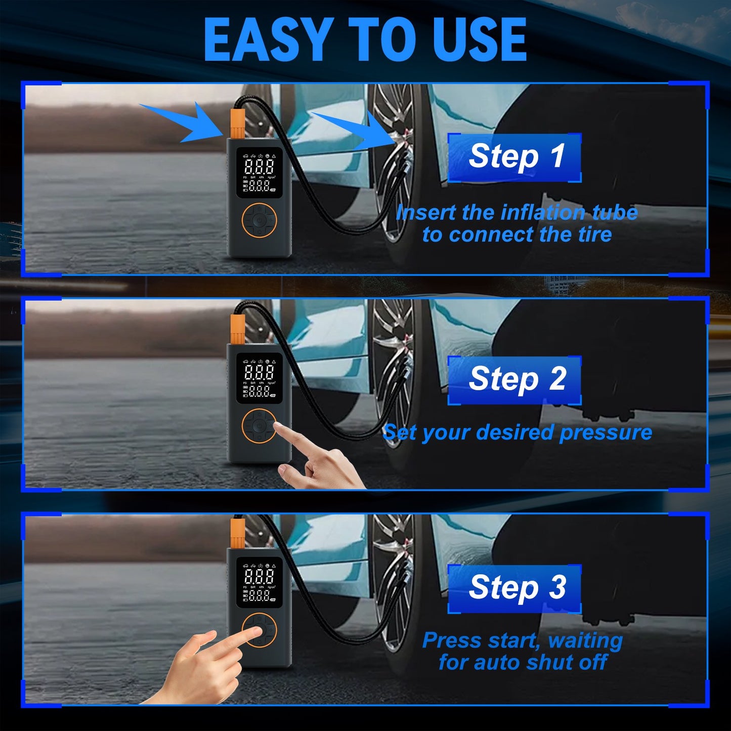 Pentantan Portable Tire Inflator, 150 PSI Cordless Air Compressor, Digital Pressure Gauge Air Pump with Automatic Shutoff & 3 Modes LED Light for Car, Motorcycles, Bicycles, Balls