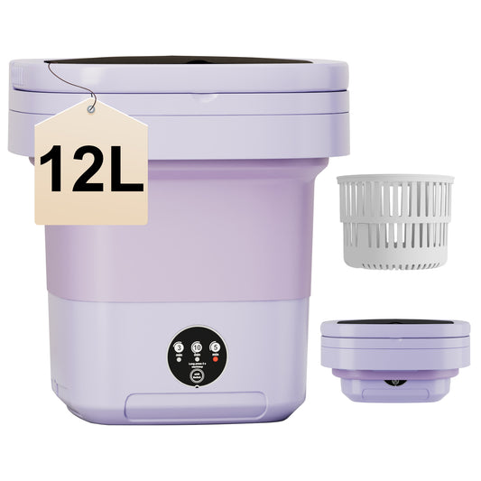 12L Portable Washing Machine, Mini Foldable Washer for Apartment, RV, Travel, Purple